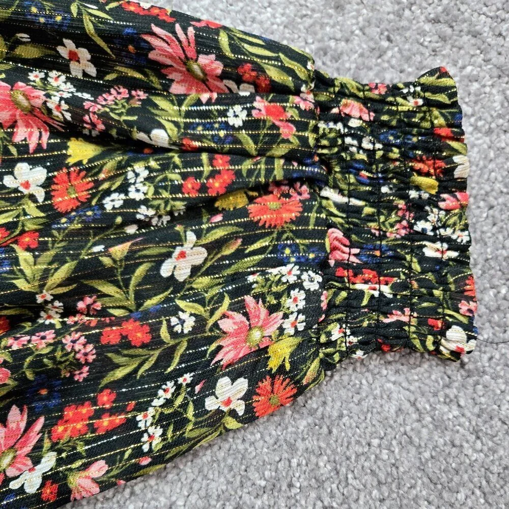 Old Navy Smocked Dark Floral Shine Blouse Chiffon Shimmering Ditsy Romantic